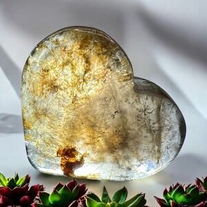 Rare‎ Smoky Quartz Heart Carving with Golden Healer Small Rutile Inclusions